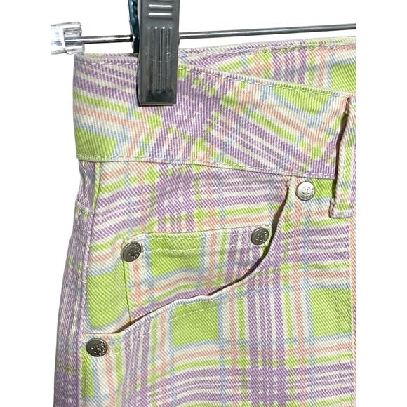 The Ragged Priest Plaid Cargo Utility Jeans Pastel Purple Green Womens 24 Cotton - Picture 4 of 10
